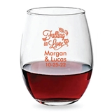 Personalized 15oz Falling in Love Romantic Design Stemless Wine Glass