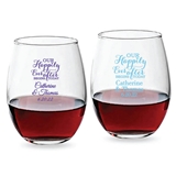 Personalized 9oz 'Our Happily Ever After' Design Stemless Wine Glass