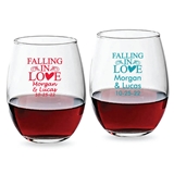 Personalized 9oz Falling in Love Heart Design Stemless Wine Glass
