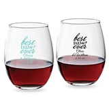 Personalized 9oz Script 'Best Day Ever' Design Stemless Wine Glasses