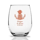 Personalized 15oz Palm Beach Pineapple Design Stemless Wine Glass