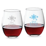 Personalized 9oz Winter Wonderland Snowflakes Stemless Wine Glasses