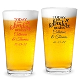 Personalized "Our Adventure Begins" Design 16oz Pint Glasses