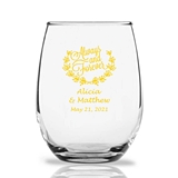 Personalized 15oz Always and Forever Wreath Design Stemless Wine Glass