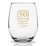 Personalized [Number] Anniversary Frame Design 15oz Stemless Wine Glass
