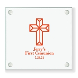 Personalized Faceted Cross Design Square Glass Coasters
