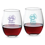 Personalized 9oz Script 'Tied the Knot' Design Stemless Wine Glasses
