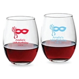 Personalized 9oz Masquerade Mask Design Stemless Wine Glasses