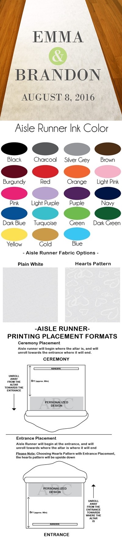 Personalized Ampersand Motif Aisle Runner (19 Colors)