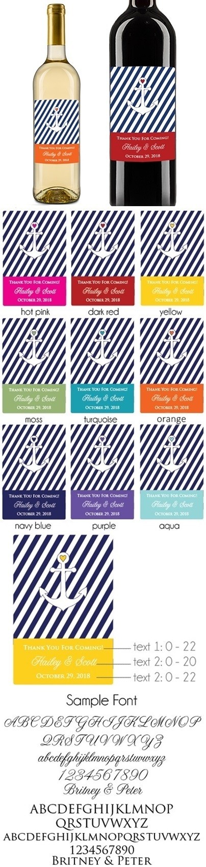 Personalized Anchor Motif Wine Bottle Stickers (9 Colors) (Set of 5)