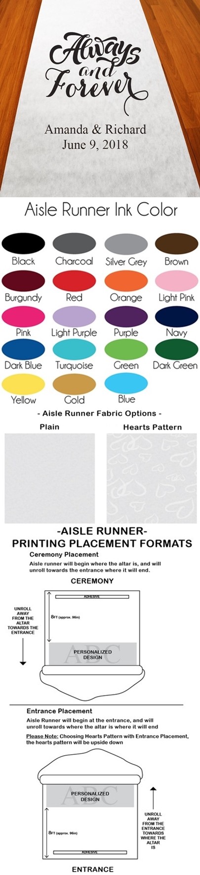 Personalized "Always and Forever" Aisle Runner (19 Colors)