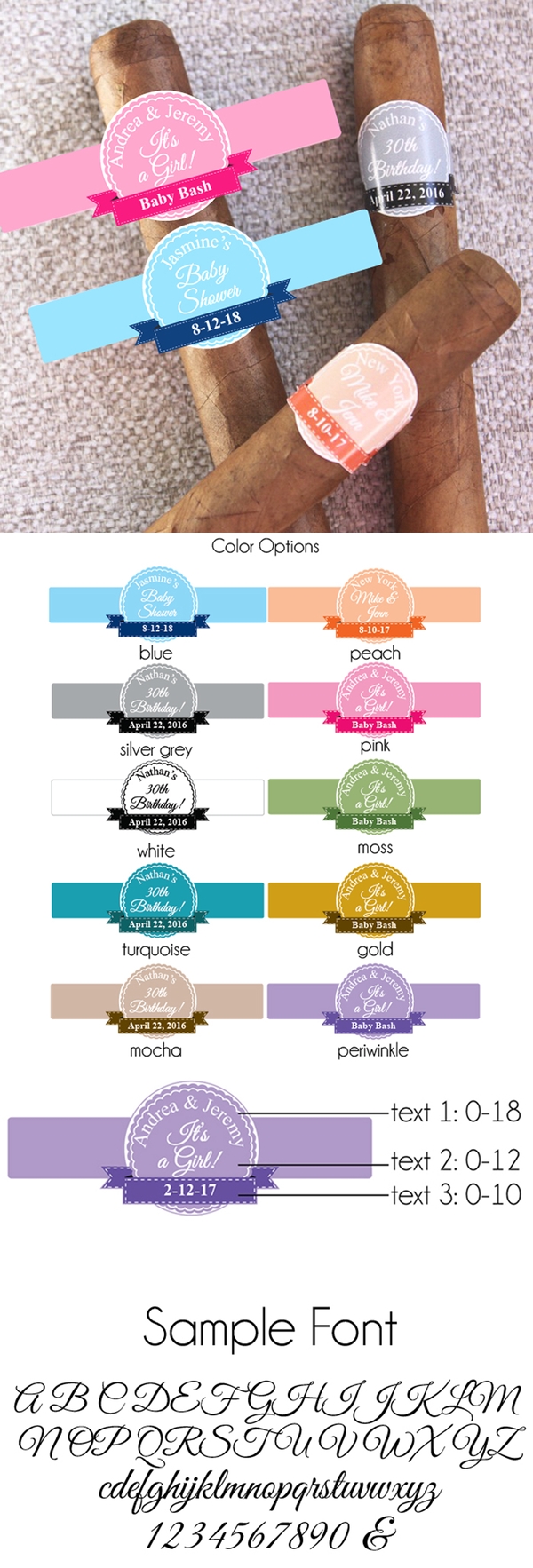 Personalized Classic Banner Cigar Stickers (10 Colors) (Set of 20)