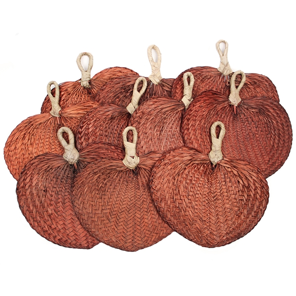 Medium-Sized Brown Hand Fans Made of Buri Palm Leaves (Set of 10)