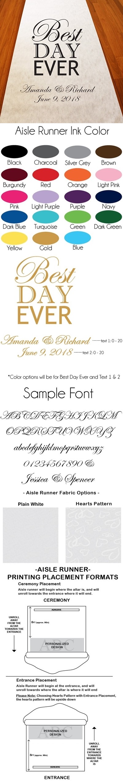 Personalized "Best Day Ever" Motif Aisle Runner (19 Colors)