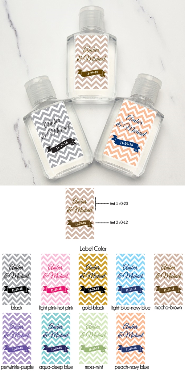 Personalized Chevron Stripes and Banner Hand Sanitizers (9 Colors)