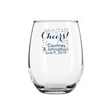 Personalized Confetti Cheers! Design 15 ounce Stemless Wine Glasses