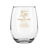 Personalized 'Cheers to Love, Laughter' 9 oz Stemless Wine Glasses