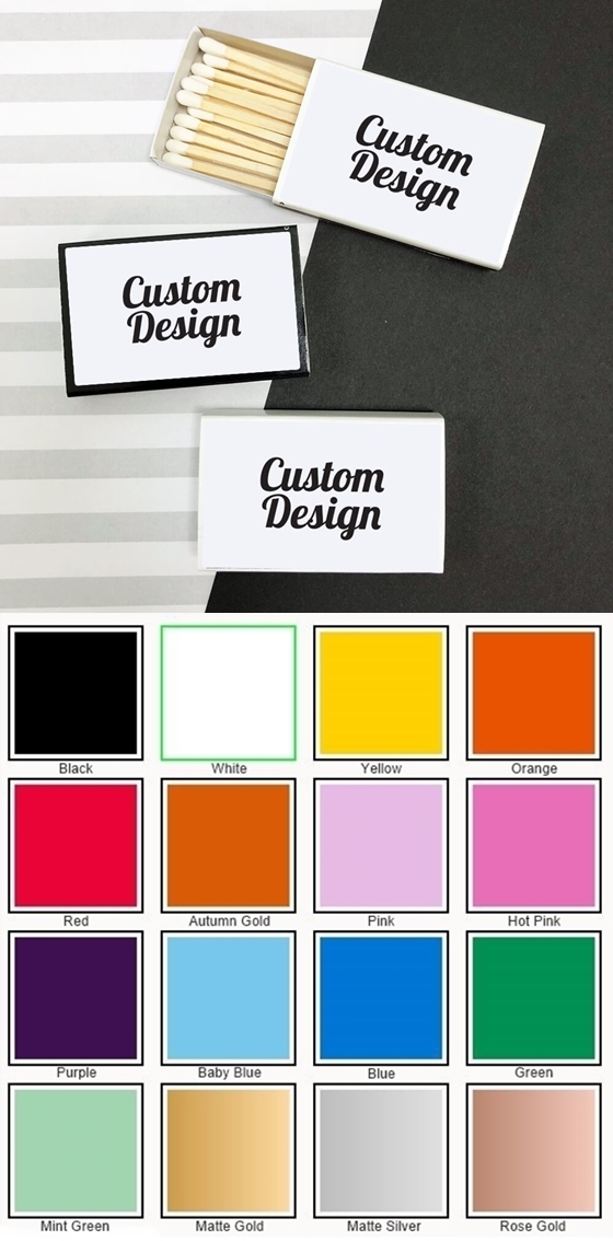Matchboxes with 'Custom Design' Personalized Stickers (Set of 50)