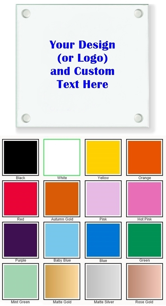 Personalized 'Your Design and Text' Glass Coasters (18 Ink Colors)