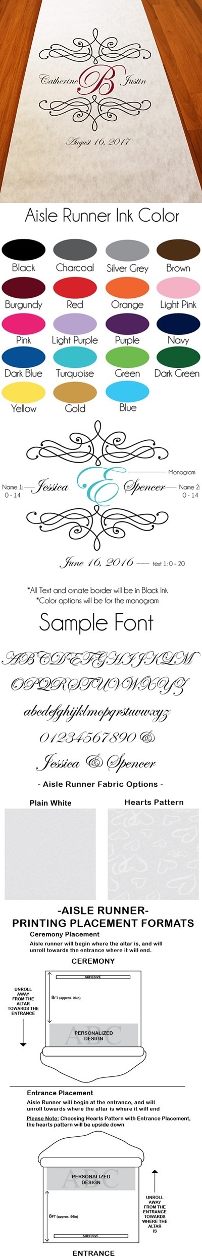 Personalized Flourish Monogram Aisle Runner (19 Colors)