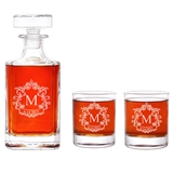 Abby Smith Engraved Vintage Initial Monogram 3-piece Decanter Set