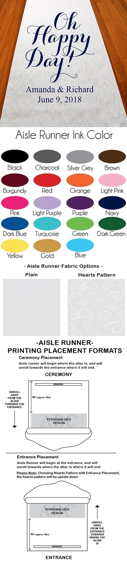 Personalized "Oh Happy Day!" Aisle Runner (19 Colors)