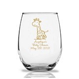 Personalized 9 oz Cute Baby Giraffe Design Stemless Wine Glasses