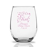 Personalized 9oz "It's A Girl!" Design Stemless Wine Glasses