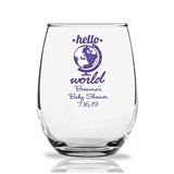 Personalized 9oz "Hello World" Design Stemless Wine Glasses