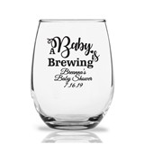 Personalized 9 ounce 'A Baby is Brewing' Design Stemless Wine Glasses
