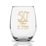 Personalized 50th Anniversary 9 ounce Stemless Wine Glasses
