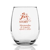 Personalized 9oz "A Love Story" Design Stemless Wine Glasses