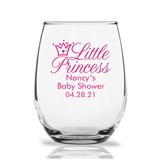 Personalized 9oz 'Little Princess' Crown Design Stemless Wine Glass