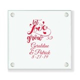 Personalized 'Let Love Grow' Design Glass Coaster (18 Ink Colors)