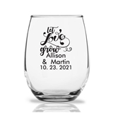 Personalized 9 ounce 'Let Love Grow' Design Stemless Wine Glasses