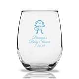 Personalized 15 ounce Baby Monkey Design Stemless Wine Glasses