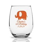 Personalized 15 ounce Baby Elephant Design Stemless Wine Glasses