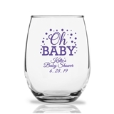 Personalized 15 oz "Oh Baby" Design Stemless Wine Glasses