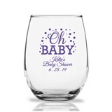Personalized 9 oz "Oh Baby" Design Stemless Wine Glasses