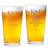 Personalized "Eat Drink & Celebrate" Design 16oz Pint Glass
