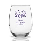 Personalized 9 ounce Love Hearts Pattern Design Stemless Wine Glasses