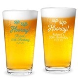 Personalized "Sip Sip Hooray" Design 16 ounce Pint Glass