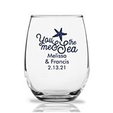 Personalized 15oz 'You Me & the Sea' Starfish Motif Stemless Wine Glass