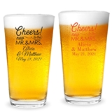 Personalized 'Cheers to the New Mr. & Mrs.' Design 16oz Pint Glasses