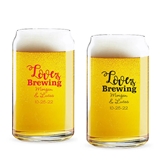 Personalized 'Love is Brewing' Design 16oz Beer Can-Shaped Glass