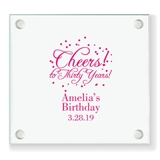 Personalized 'Cheers! to # Years!' Birthday Design Glass Coasters