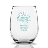 Personalized 15oz 'Cheers! to # Years!' Birthday Stemless Wine Glasses