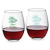 Personalized 15oz Script 'Mrs & Mrs' Design Stemless Wine Glasses