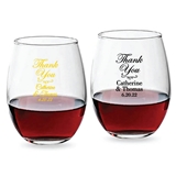 Personalized 9oz Script 'Thank You' Design Stemless Wine Glass