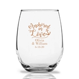 Personalized 15oz Anchored in Love Cursive Design Stemless Wine Glass